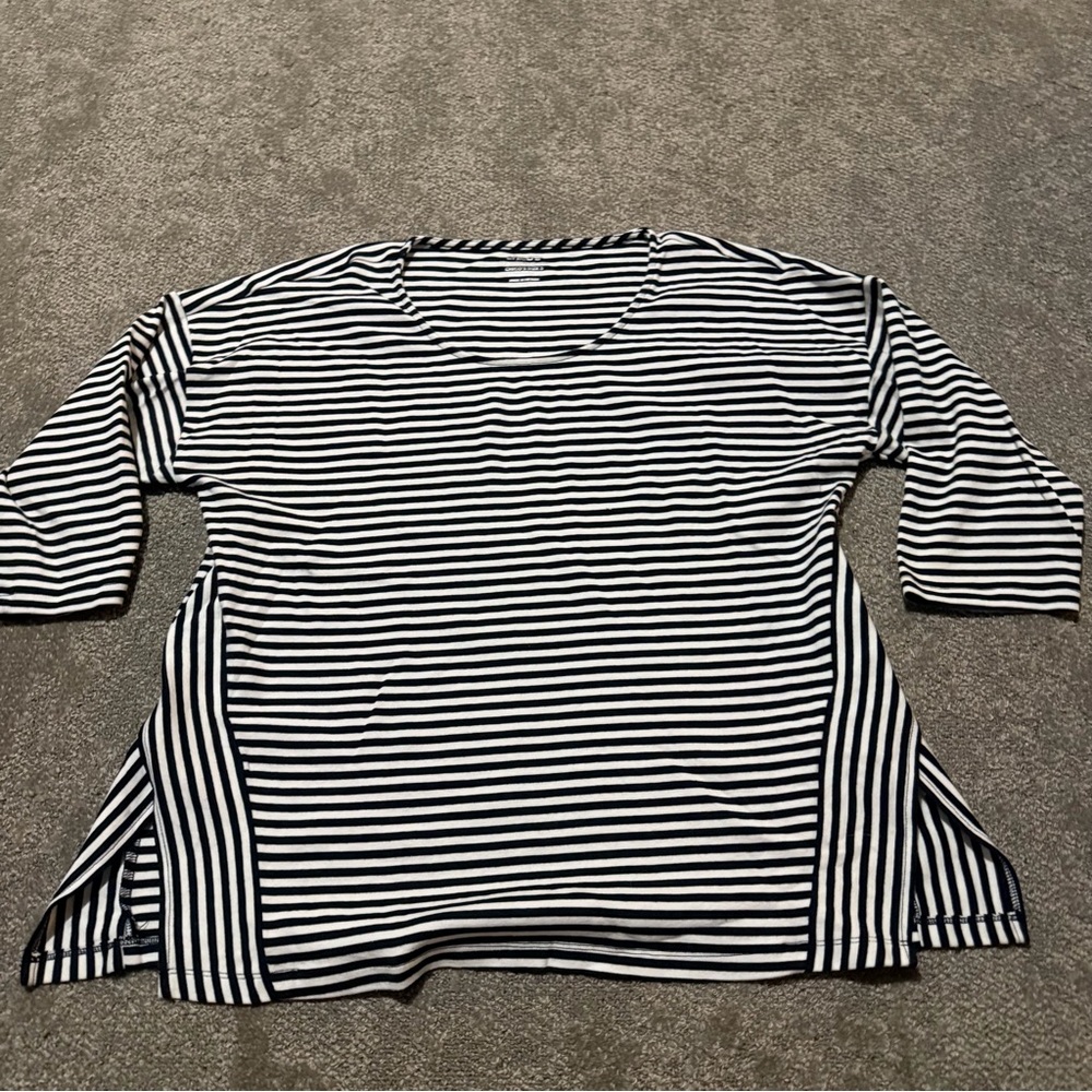 Chico’s 100% Pima cotton womens 3/4 sleeves black and white shirt 3 (16/18 XL)
